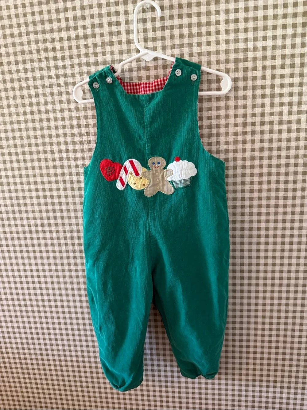 Red Gingham Kids' Crayon Applique Overalls - Unbranded